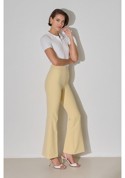 Tereyağ Sarısı Dar Kalıp Bol Paça Pantolon fiyatları