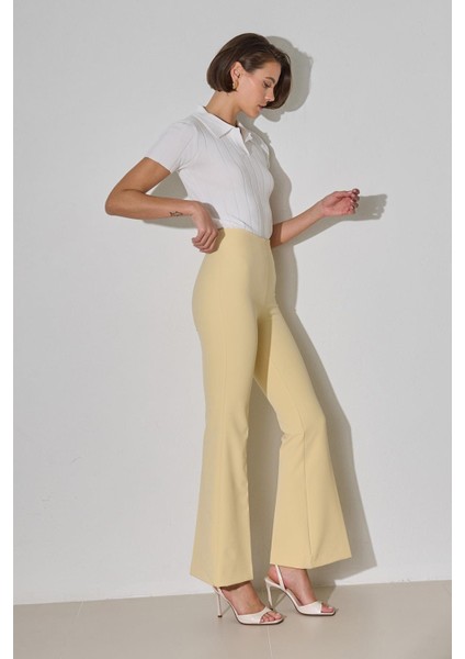 Tereyağ Sarısı Dar Kalıp Bol Paça Pantolon modelleri