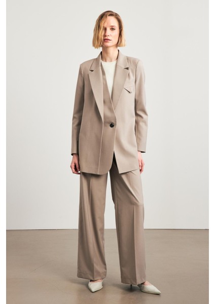 Vizon Kruvaze Düğme Detaylı Uzun Ceket