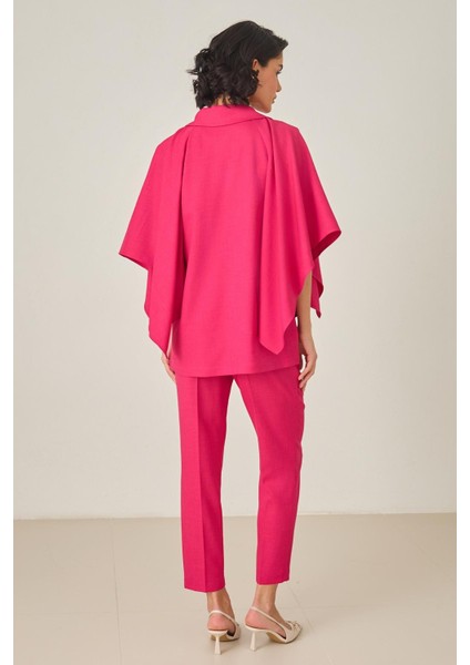 Fuşya Cep ve Kol Detaylı Asimetrik Yaka Ceket indirimleri
