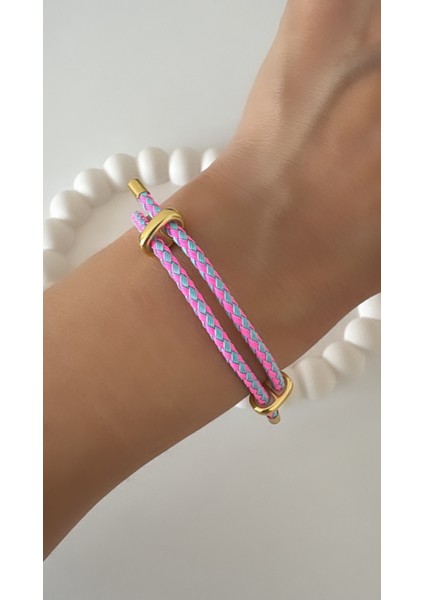 Pembe-Açık Mavi Kalın Ipli Çelik Bileklik modelleri