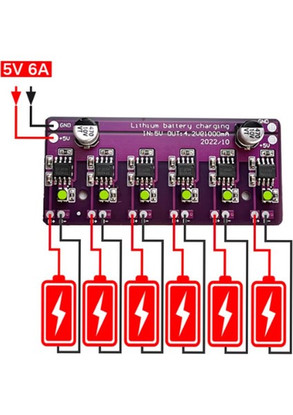 6-Kanal Bağımsız 4.2V 18650 Pil Şarj Devresi