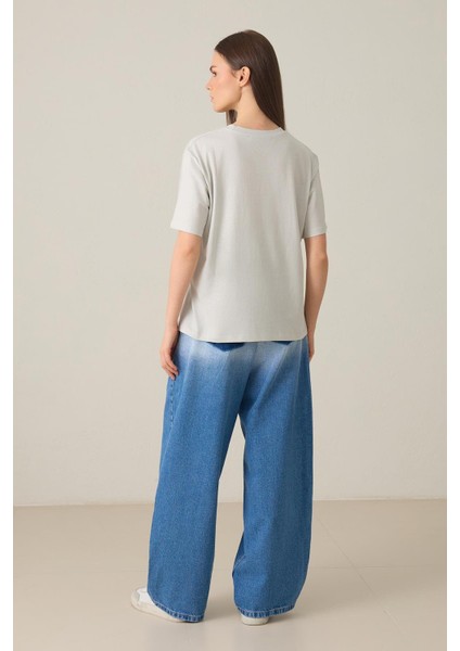Açık Taş %100 Pamuklu Bisiklet Yaka Basic T-Shirt indirimleri