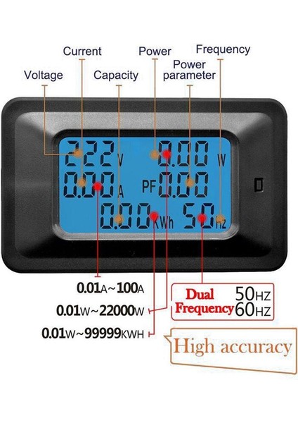 100A Ac LCD Dijital Panel Güç Watt Metre Monitör Gerilim Voltmetre Ampermetre (Yurt Dışından)