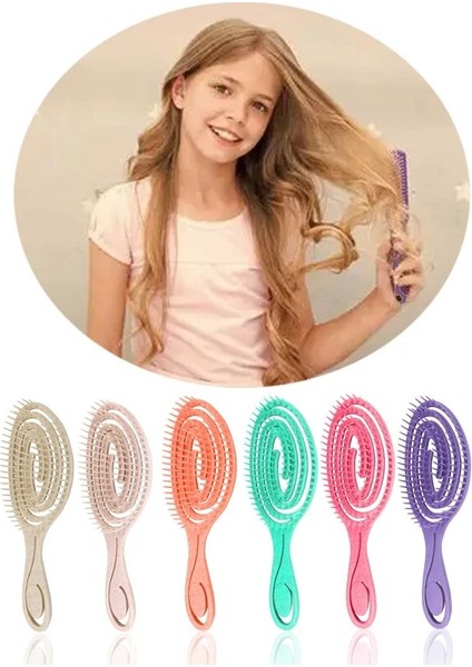 Elastik Masaj Tarak Taşınabilir Içi Boş Saç Tarak Kafa Derisi Masaj Fırçası Çocuklar Şekillendirici Araçları Düz Renk Dairesel Saç Fırçası (Yurt Dışından)