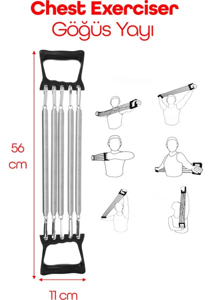 5li Set 4 Bölge Göğüs El Yayı Tummy Aleti Atlama Ipi Karın Bacak Sırt Kol Spor Aleti Aile Seti 5002