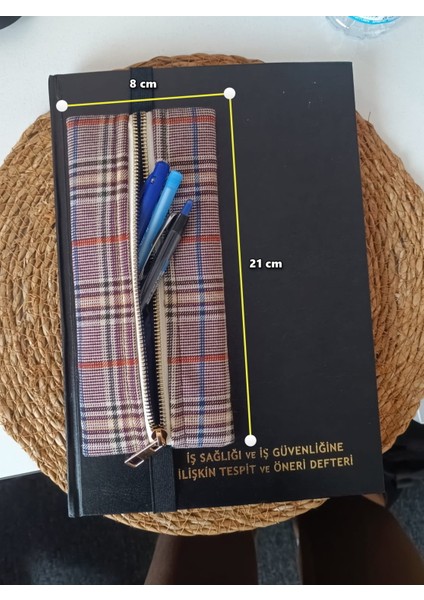 Kahverengi Ekose Yüksek Kaliteli Lastikli Kalemlik, Tek Cepli Şık Kalem Kutu