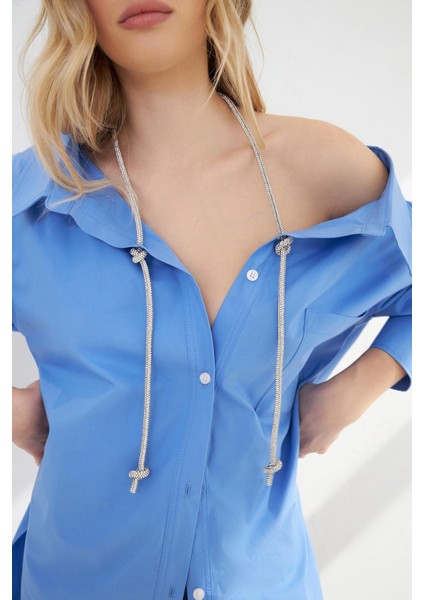 Mavi Boyun Aksesuar Detaylı Tunik fiyatları