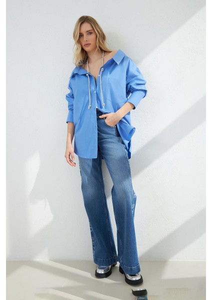 Mavi Boyun Aksesuar Detaylı Tunik indirimleri
