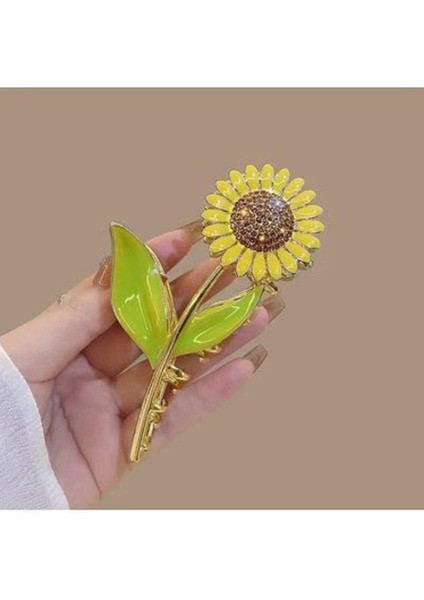 Ayçiçeği Büyük Boy Gold Metal Mandal Toka Trend Kadın Tokası Çiçekli Toka Metal