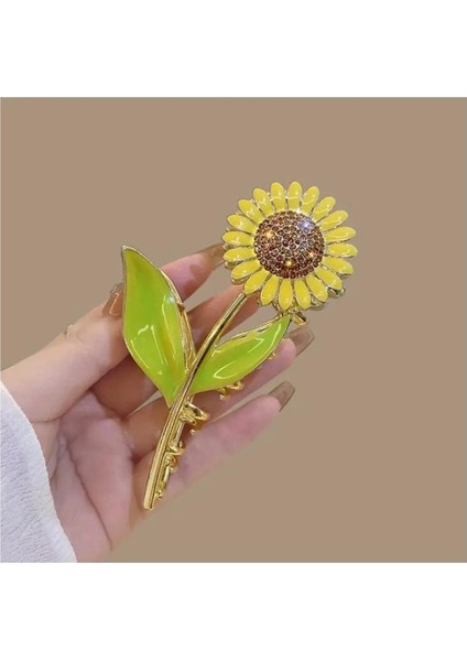 Ayçiçeği Büyük Boy Gold Metal Mandal Toka Trend Kadın Tokası Çiçekli Toka Metal