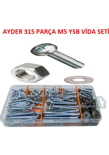 M5 Yıldız Silindir Başlı Vida Civata Somun ve Pul Seti 315 Parça