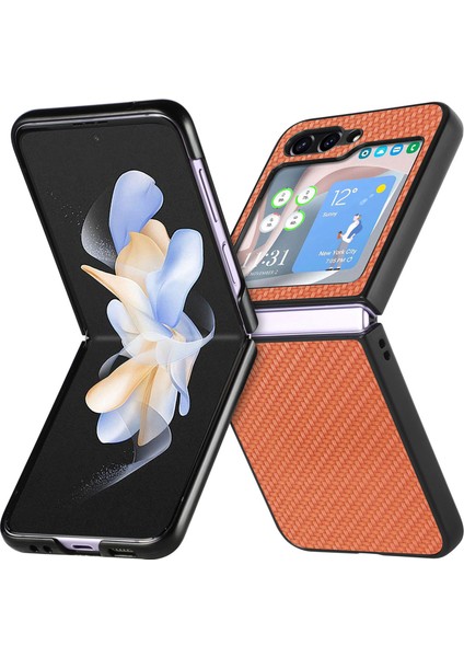 Samsung Galaxy Z Flip6 5g Karbon Fiber Doku Pu Deri + Pc Telefon Kapağı (Yurt Dışından)