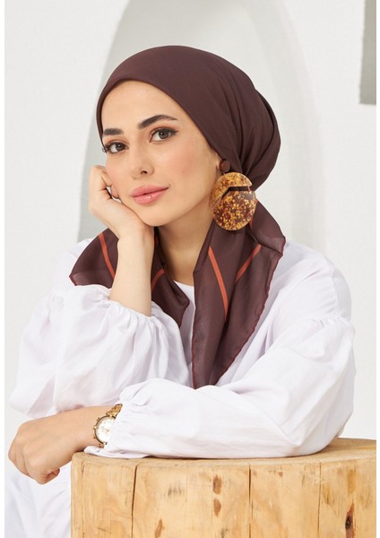 Düz Desenli Acı Kahve Pamuk Viskon Eşarp