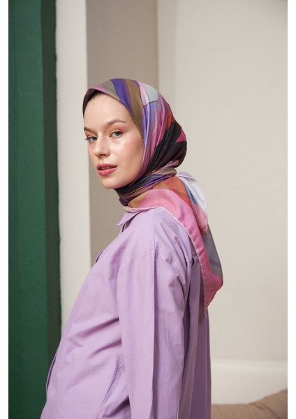 Geometrik Pembe Pamuk Viskon Eşarp