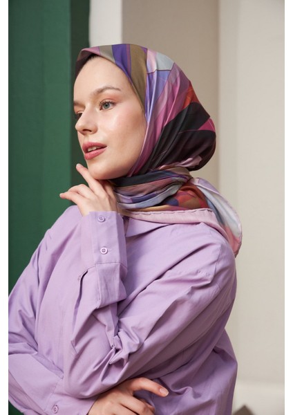 Geometrik Pembe Pamuk Viskon Eşarp