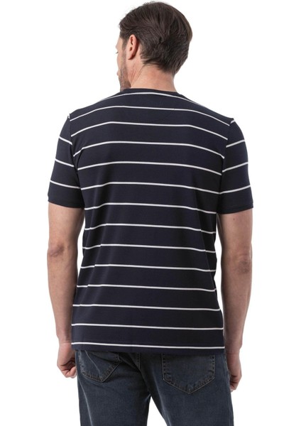 Yatay Çizgili Bisiklet Yaka T-Shirt