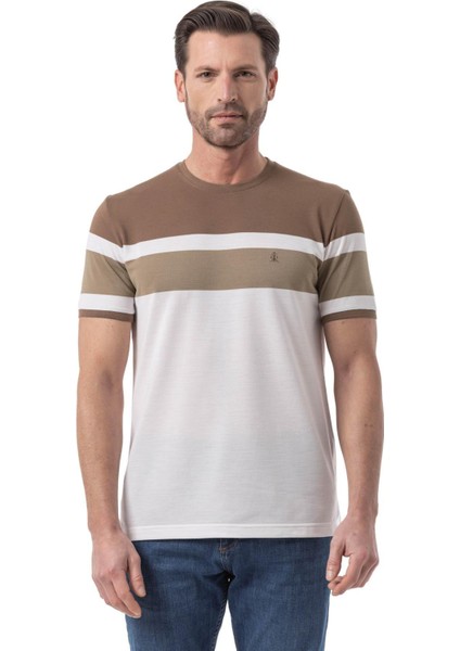 Yatay Baskılı Bisiklet Yaka T-Shirt