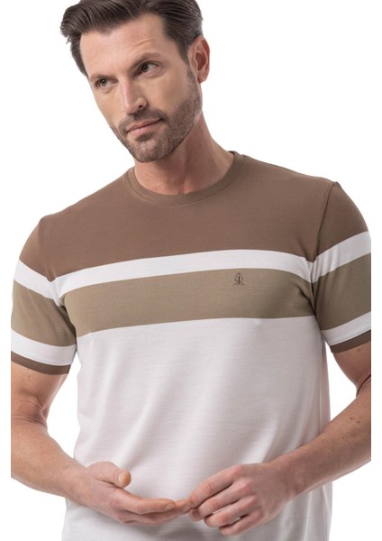 Yatay Baskılı Bisiklet Yaka T-Shirt