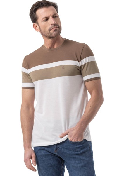 Yatay Baskılı Bisiklet Yaka T-Shirt