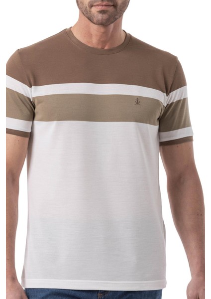 Yatay Baskılı Bisiklet Yaka T-Shirt
