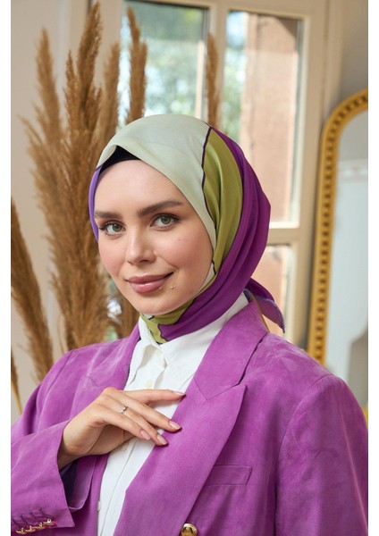 Yaz Işıltısı Koleksiyonu Soft Eşarp Yağ Yeşili Mürdüm 1190-06