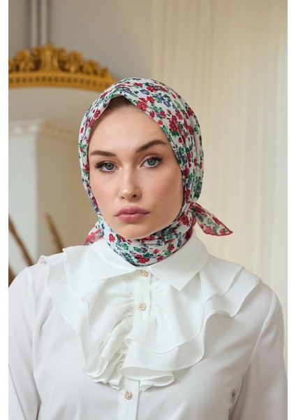 Yaz Işıltısı Koleksiyonu Soft Eşarp Beyaz Kırmızı 1191-13