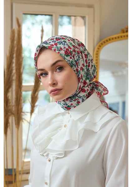 Yaz Işıltısı Koleksiyonu Soft Eşarp Beyaz Kırmızı 1191-13