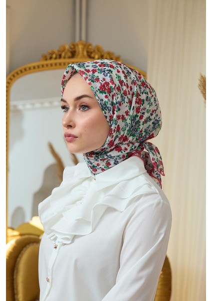 Yaz Işıltısı Koleksiyonu Soft Eşarp Beyaz Kırmızı 1191-13