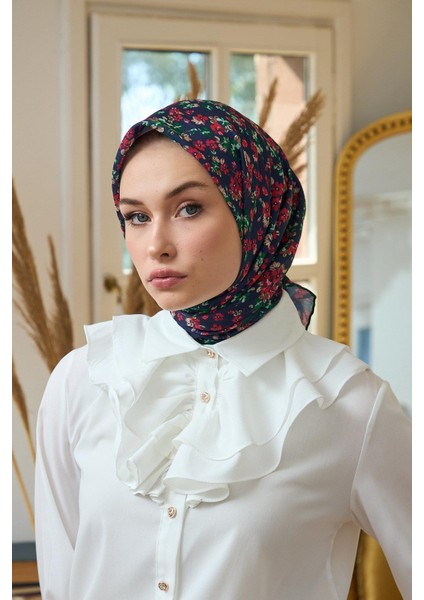 Yaz Işıltısı Koleksiyonu Soft Eşarp Kırmızı Lacivert 1191-14