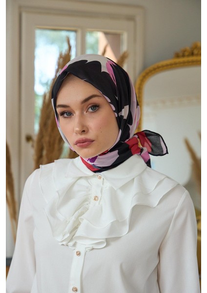 Yaz Işıltısı Koleksiyonu Soft Eşarp Siyah Kırmızı 1189-06