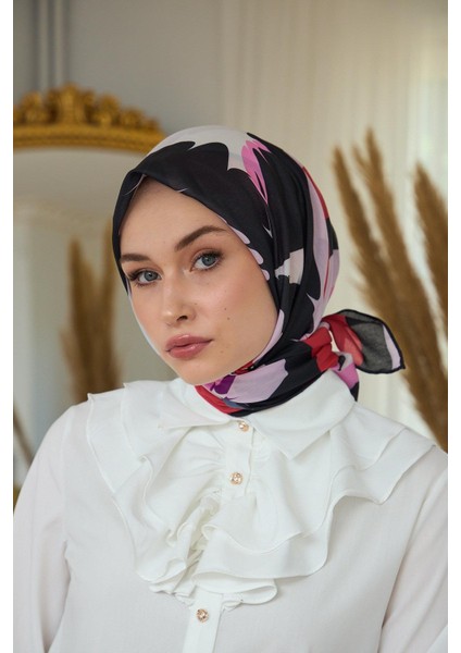 Yaz Işıltısı Koleksiyonu Soft Eşarp Siyah Kırmızı 1189-06