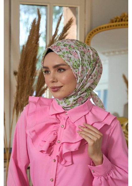 Yaz Işıltısı Koleksiyonu Soft Eşarp Toz Pembe Yeşil 1191-05