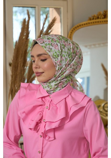 Yaz Işıltısı Koleksiyonu Soft Eşarp Toz Pembe Yeşil 1191-05