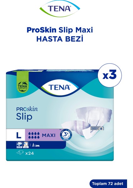 Slip Maxi Bel Bantlı Hasta Bezi, Büyük Boy (L), 8 Damla, 24'Lü 3 Paket 72 Adet