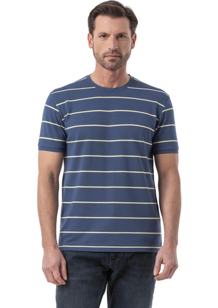 Yatay Çizgili Bisiklet Yaka T-Shirt