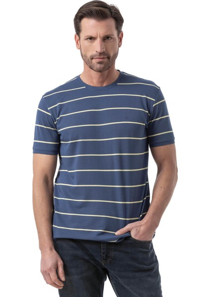 Yatay Çizgili Bisiklet Yaka T-Shirt