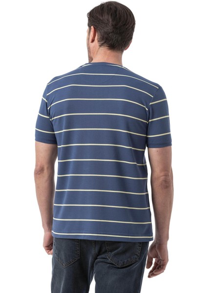 Yatay Çizgili Bisiklet Yaka T-Shirt