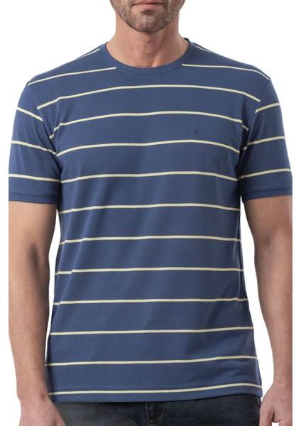 Yatay Çizgili Bisiklet Yaka T-Shirt