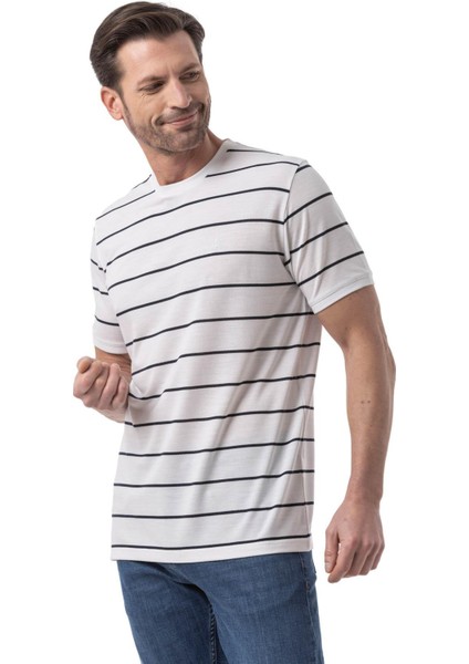 Yatay Çizgili Bisiklet Yaka T-Shirt