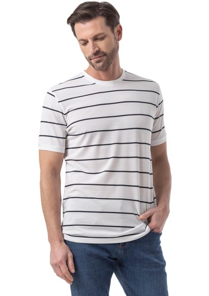 Yatay Çizgili Bisiklet Yaka T-Shirt