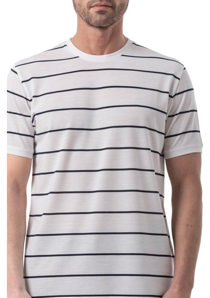 Yatay Çizgili Bisiklet Yaka T-Shirt