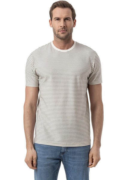 Yatay Çizgili Bisiklet Yaka T-Shirt