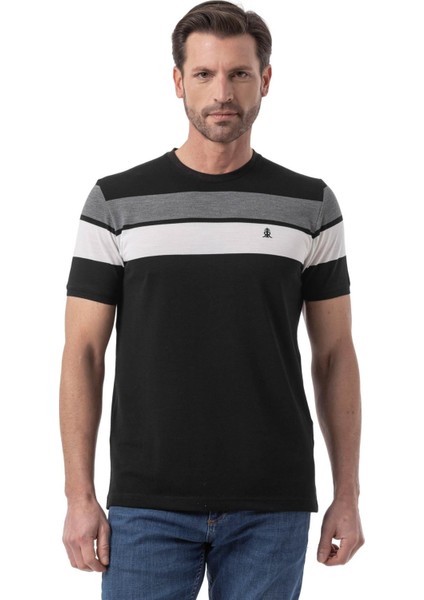 Yatay Çizgili Bisiklet Yaka T-Shirt