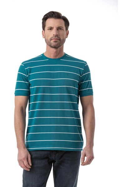 Yatay Çizgili Bisiklet Yaka T-Shirt