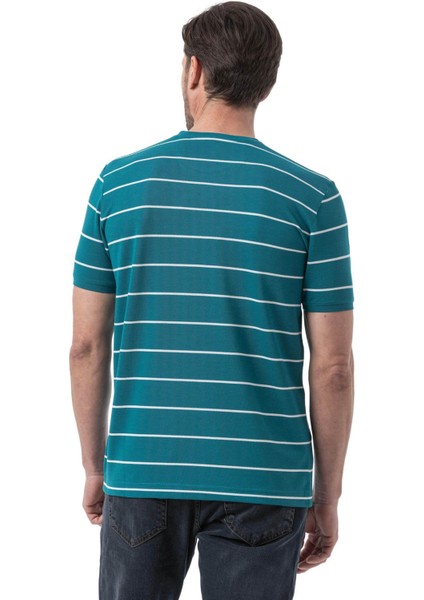 Yatay Çizgili Bisiklet Yaka T-Shirt