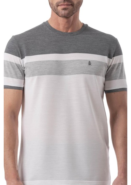 Yatay Baskılı Bisiklet Yaka T-Shirt