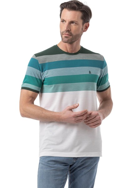 Yatay Çizgili Bisiklet Yaka T-Shirt