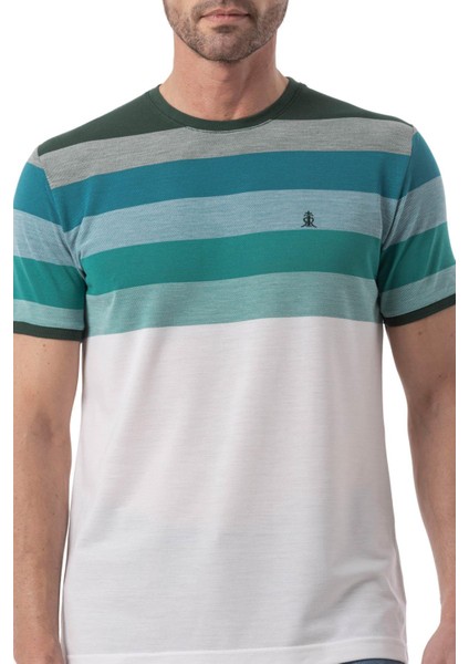 Yatay Çizgili Bisiklet Yaka T-Shirt