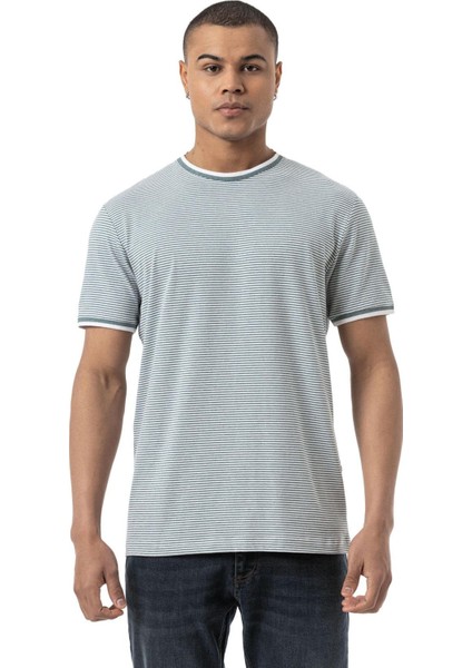 Yatay Çizgili Bisiklet Yaka T-Shirt